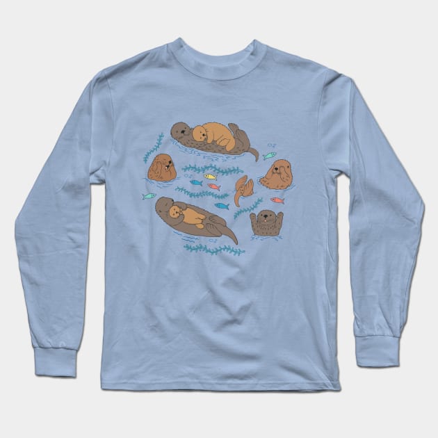 Sea Otters - cute animal pattern by Cecca Designs Long Sleeve T-Shirt by Cecca